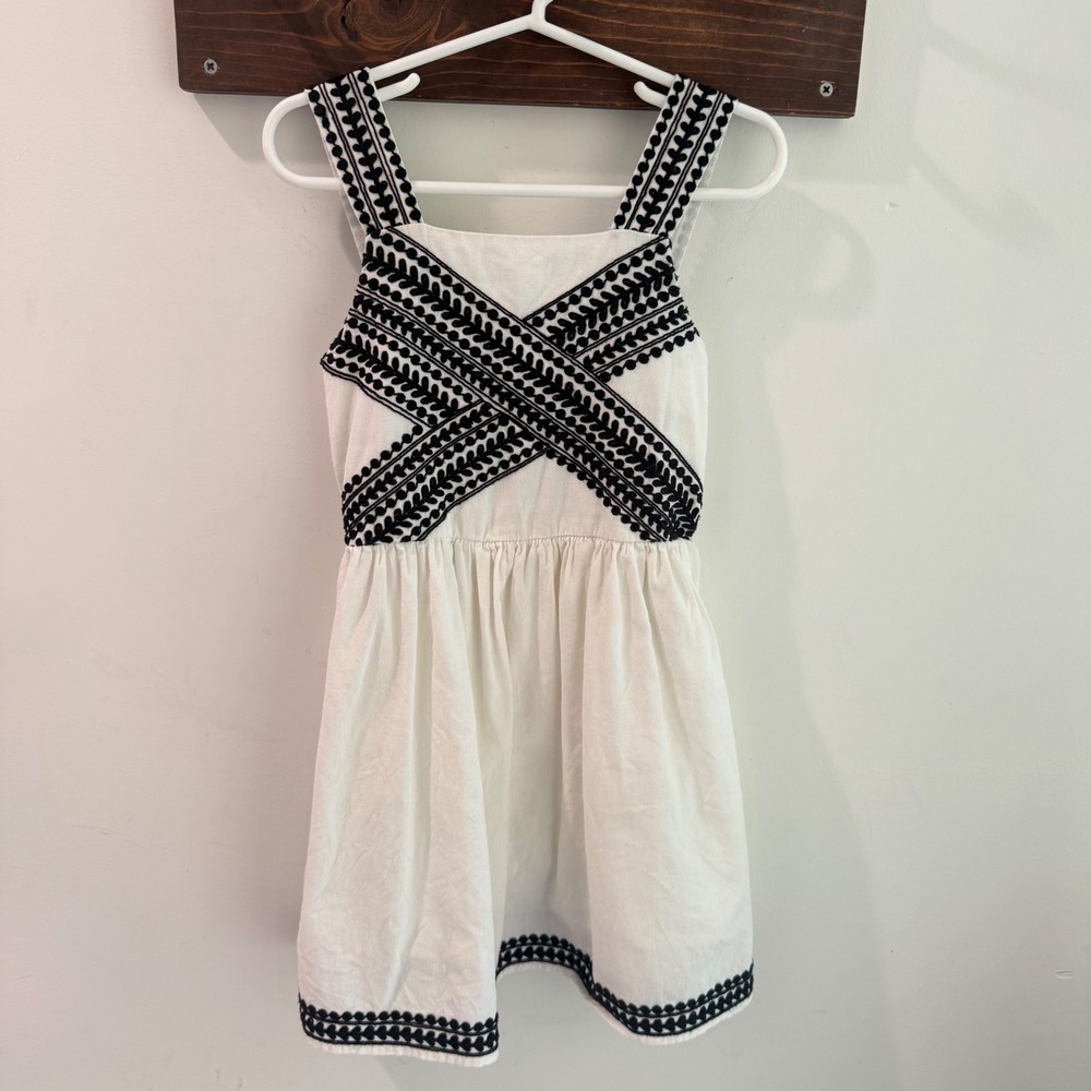MNG Kids Girls White Embroidered Cotton Sundress Black Trim Size 5‎ 110cm